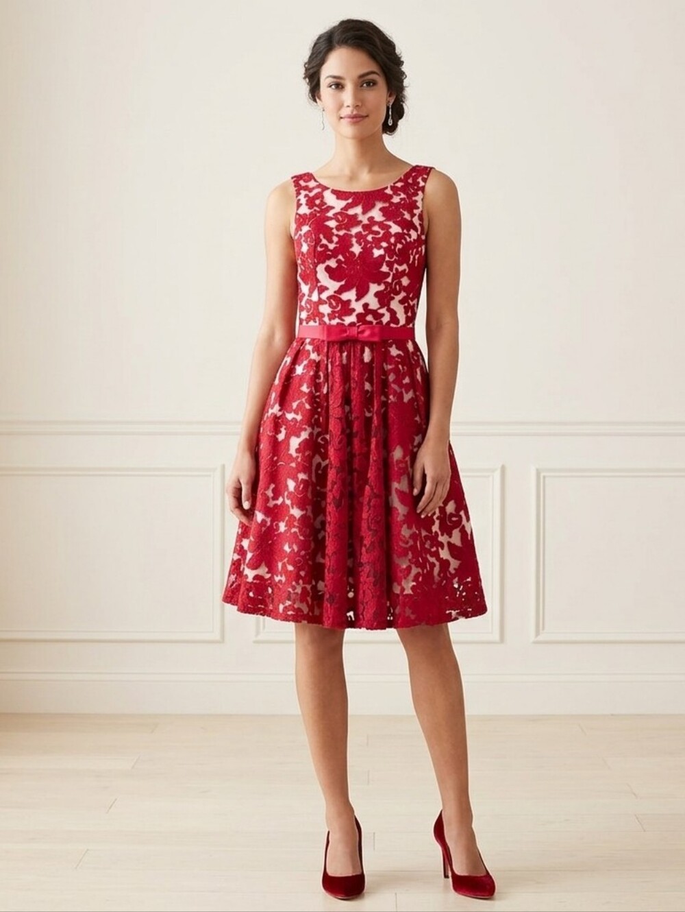 Levory J red lace-up back fit &flare dress 2